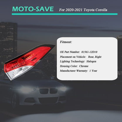 Solid Spare Tail Light Assembly Halogen Passenger Right Side For Toyota Corolla 2020-2021