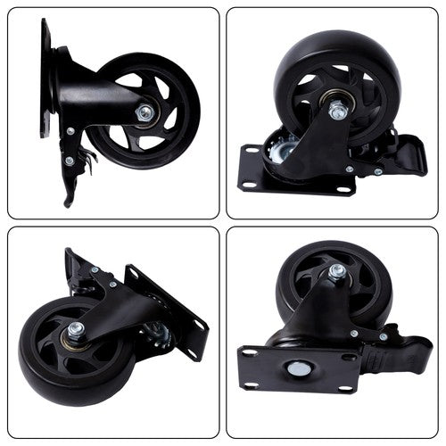 Solid Spare 4 Inch Universal Heavy Duty Swivel Caster Wheels × 4 with Brakes Black