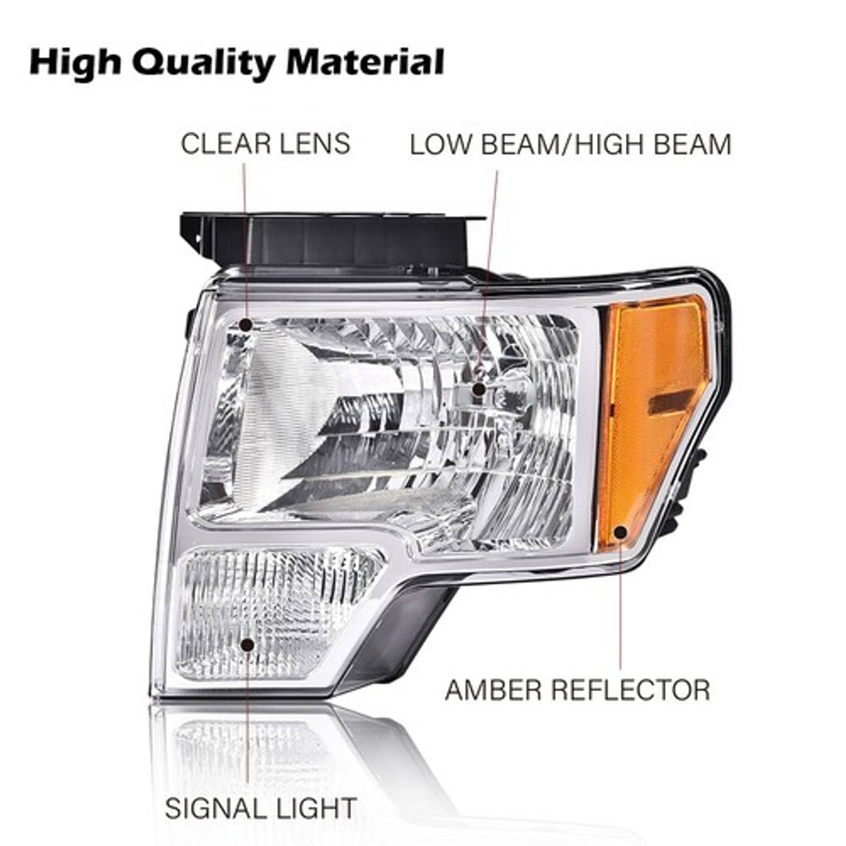 Solid Spare Fit For 2009-2014 Ford F150 Pickup Chrome Headlights+Tail Lights Brake Lamps