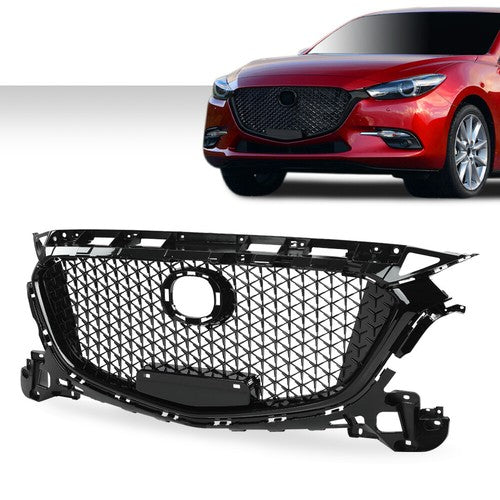 Solid Spare Front Bumper Upper Honeycomb Grille Grill Black Fit For 2017-2018 Mazda 3 Axela
