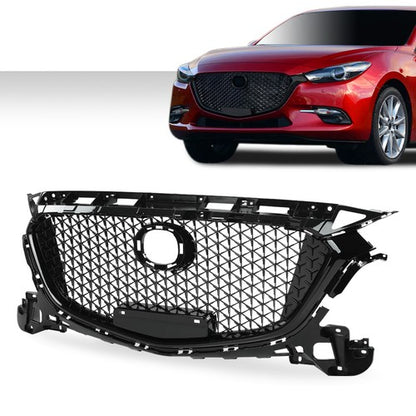Solid Spare Front Bumper Upper Honeycomb Grille Grill Black Fit For 2017-2018 Mazda 3 Axela