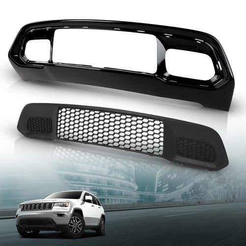 Solid Spare Fit For 2017-2022 Jeep Grand Cherokee Front Lower Grille & Bumper Grill Bezel