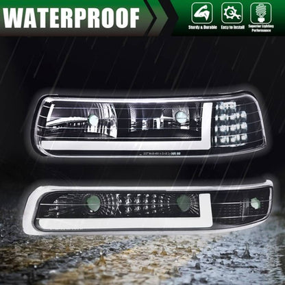 Solid Spare Fit For 99-02 Chevy Silverado 00-06 Tahoe LED DRL Headlights Bumper Lamps Black