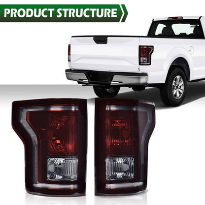 Solid Spare Fit For 2015-2017 Ford F-150 Smoke Rear Tail Lights Brake Lamps Left+Right Side