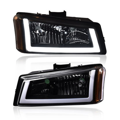Solid Spare Fit For 03-06 Chevy Silverado Avalanche Black LED DRL Headlights+Fog Lights