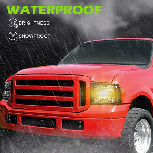 Solid Spare Black Headlights Conversion Kit W/ Bulb Fit For 99-04 Ford Super Duty Excursion