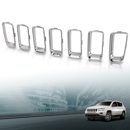 Solid Spare Front Grille Molding Trim Insert Bezel Fit For 11-17 Jeep Compass Silver