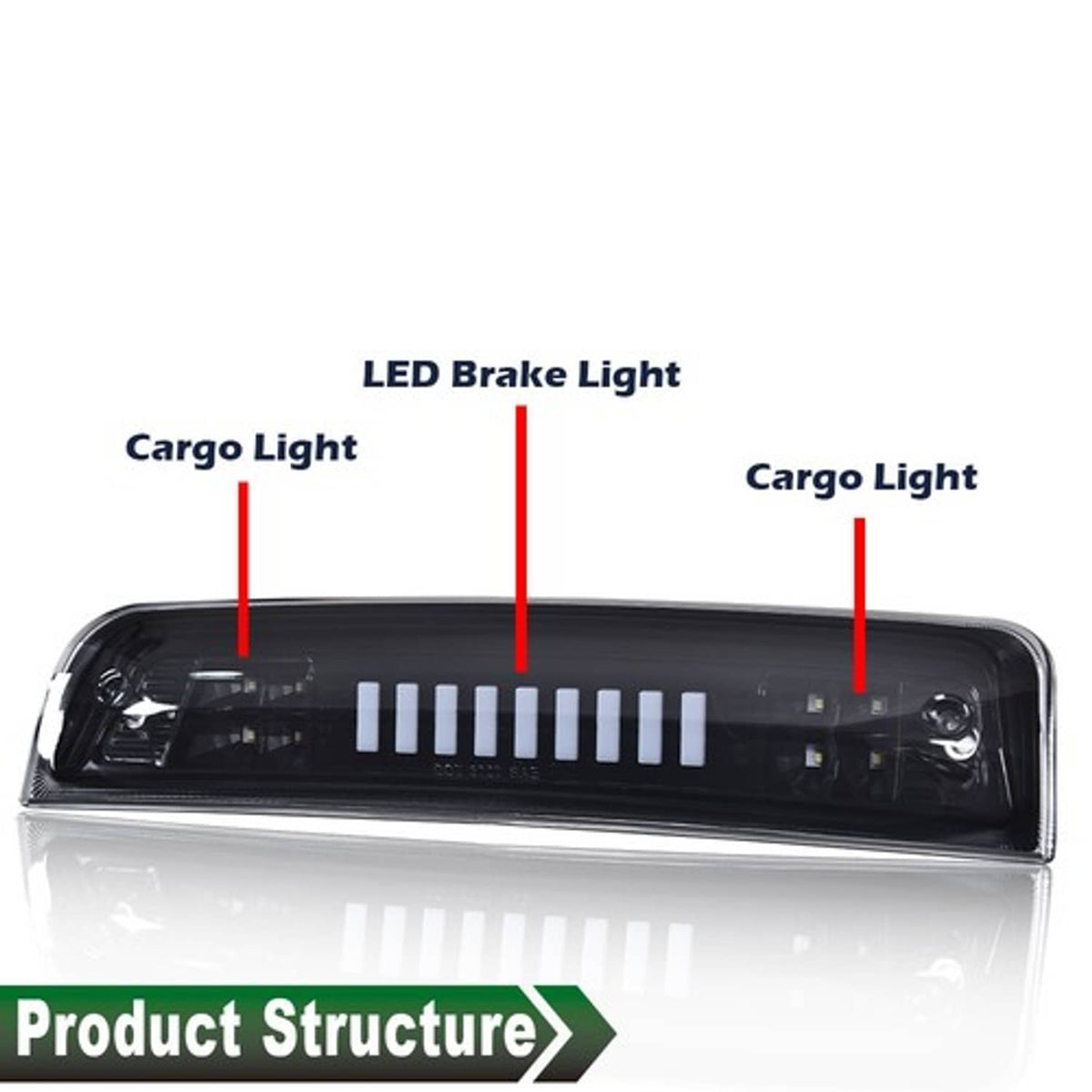 Solid Spare Smoke/Black LED 3rd Brake Tail Light Fit For 2009-2018 Dodge Ram 1500 2500 3500