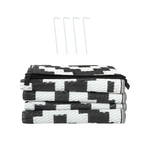 Solid Spare Outdoor Rug Outdoor Indoor RV Mat Carpet For Patio Backyard Black & White 6x9 ft