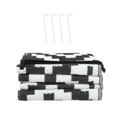 Solid Spare Outdoor Rug Outdoor Indoor RV Mat Carpet For Patio Backyard Black & White 6x9 ft