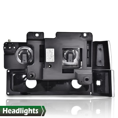 Solid Spare Fit For 1994-1998 GMC C10 C/K Sierra Clear Corner Black Headlights Bumper Lamps