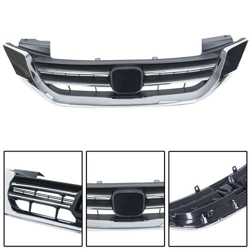 Solid Spare Headlights W/LED DRL Halogen& Bumper Grille For 13-15 Honda Accord Chrome Pair