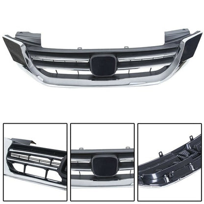 Solid Spare Headlights W/LED DRL Halogen& Bumper Grille For 13-15 Honda Accord Chrome Pair