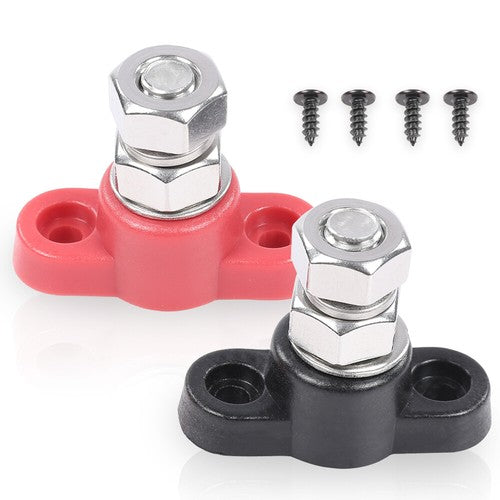 Solid Spare Red & Black Junction Block Power Post Set Insulated Terminal Stud 3/8"