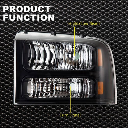 Solid Spare Fit For 05-07 Ford F250 F350 F450 F550 Super Duty Headlights Assembly Left+Right