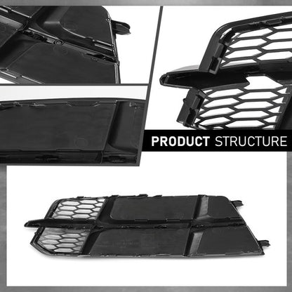 Solid Spare Front Fog Light Cover Honeycomb Grille Black Fit For Audi S6 A6 S-Line 2016-2018