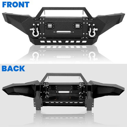 Solid Spare For Toyota Tacoma 2005-15 Front Bumper Steel w/Winch Plate&LED Lights&Skid Plate
