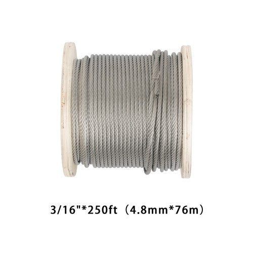 Solid Spare 3/16" 7x19 Stainless Steel Cable - 250FT T304 Wire Rope 3700lb Fracture Strength