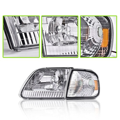Solid Spare Chrome Housing Headlights Amber Corner Fit For 1997-2003 Ford F150 Expedition