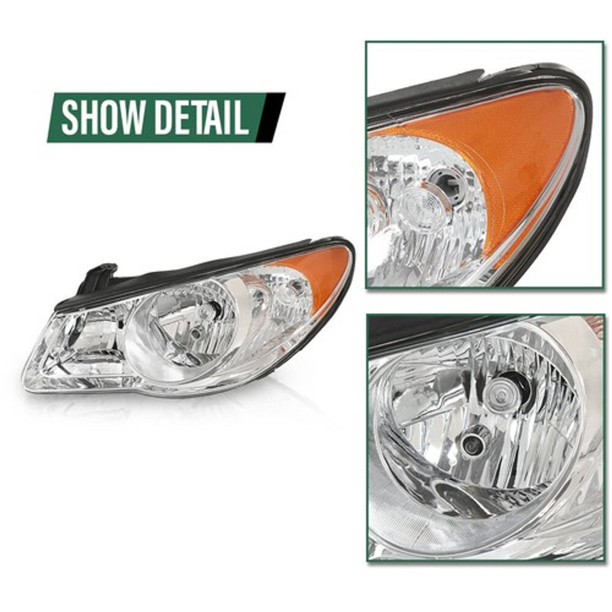 Solid Spare Fit For 2007-2010 Hyundai Elantra Clear Chrome Headlight Assembly Left Side