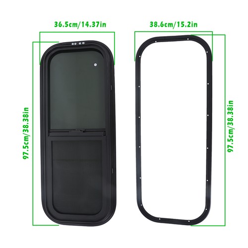 Solid Spare RV Window Horizontal Sliding Window 36  Width × 15  Height w/ Trim Ring Black