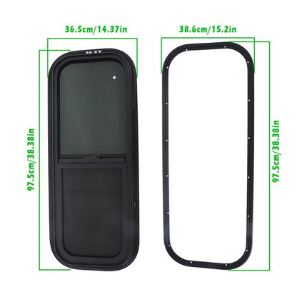 Solid Spare RV Window Horizontal Sliding Window 36  Width × 15  Height w/ Trim Ring Black