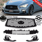 For 2018-2024 Infiniti Q50 Sport Front Upper Lower Grille Fog Light Bezels Cover