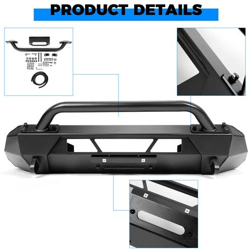 Solid Spare Steel Front Stubby Bumper Guard Bull Bar Hidden Winch For Toyota Tacoma 16-2023