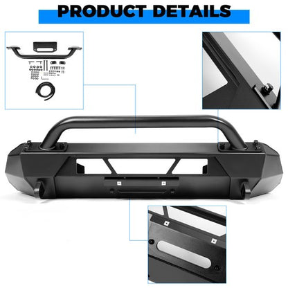 Solid Spare Steel Front Stubby Bumper Guard Bull Bar Hidden Winch For Toyota Tacoma 16-2023
