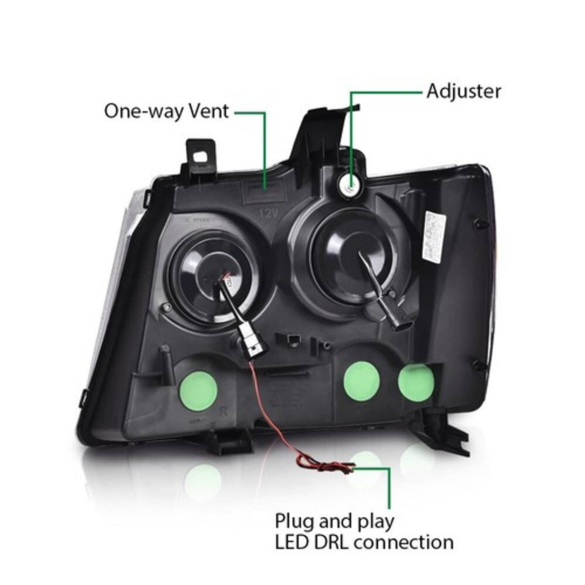 Solid Spare Dual LED Projector Headlights Black Fit For 07-14 Chevy Avalanche Tahoe Suburban