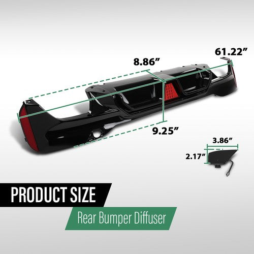 Solid Spare Gloss Black For BMW G30 M Sport 17-23 M5 CS Style Rear Bumper Diffuser W/Red LED
