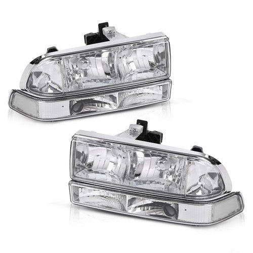 Solid Spare Fit For 98-04 Chevy S10 Blazer Chrome/Clear Corner Headlights Bumper Headlamps