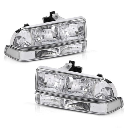 Solid Spare Fit For 98-04 Chevy S10 Blazer Chrome/Clear Corner Headlights Bumper Headlamps