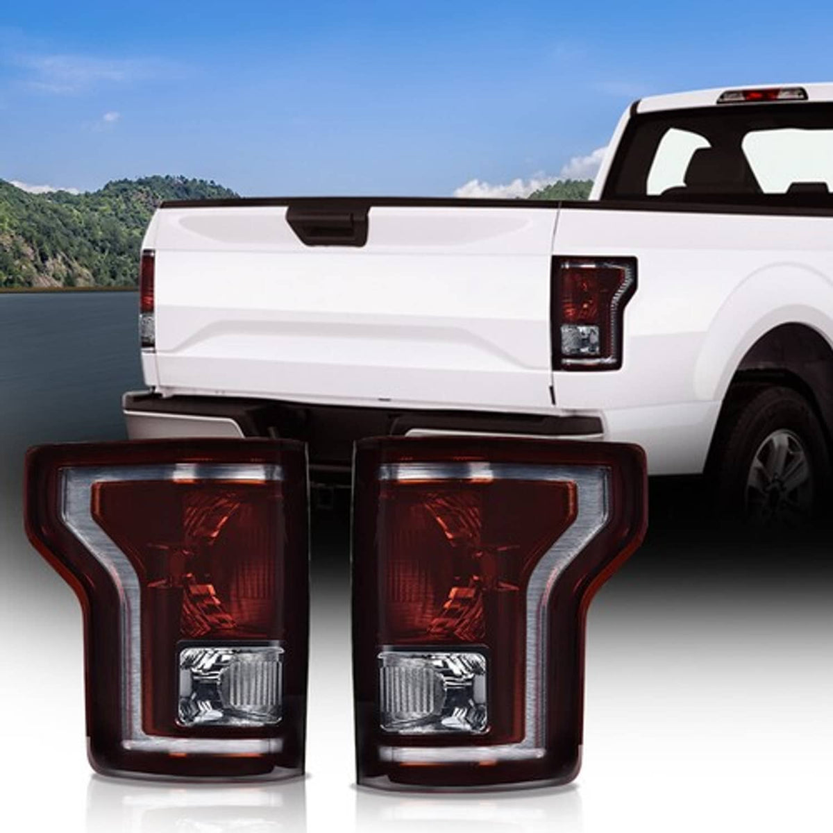 Solid Spare Fit For 2015-2017 Ford F-150 Smoke Rear Tail Lights Brake Lamps Left+Right Side