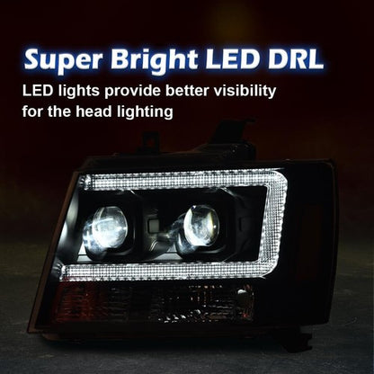 Solid Spare Fit For 07-14 Chevy Avalanche Tahoe Suburban Dual LED Projector Headlights Black