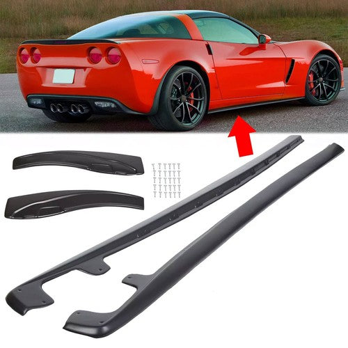 Solid Spare ZR1 Style ABS Side Skirts Rocker Panels Mud Flaps For Corvette C6 Z06 Wide 05-13