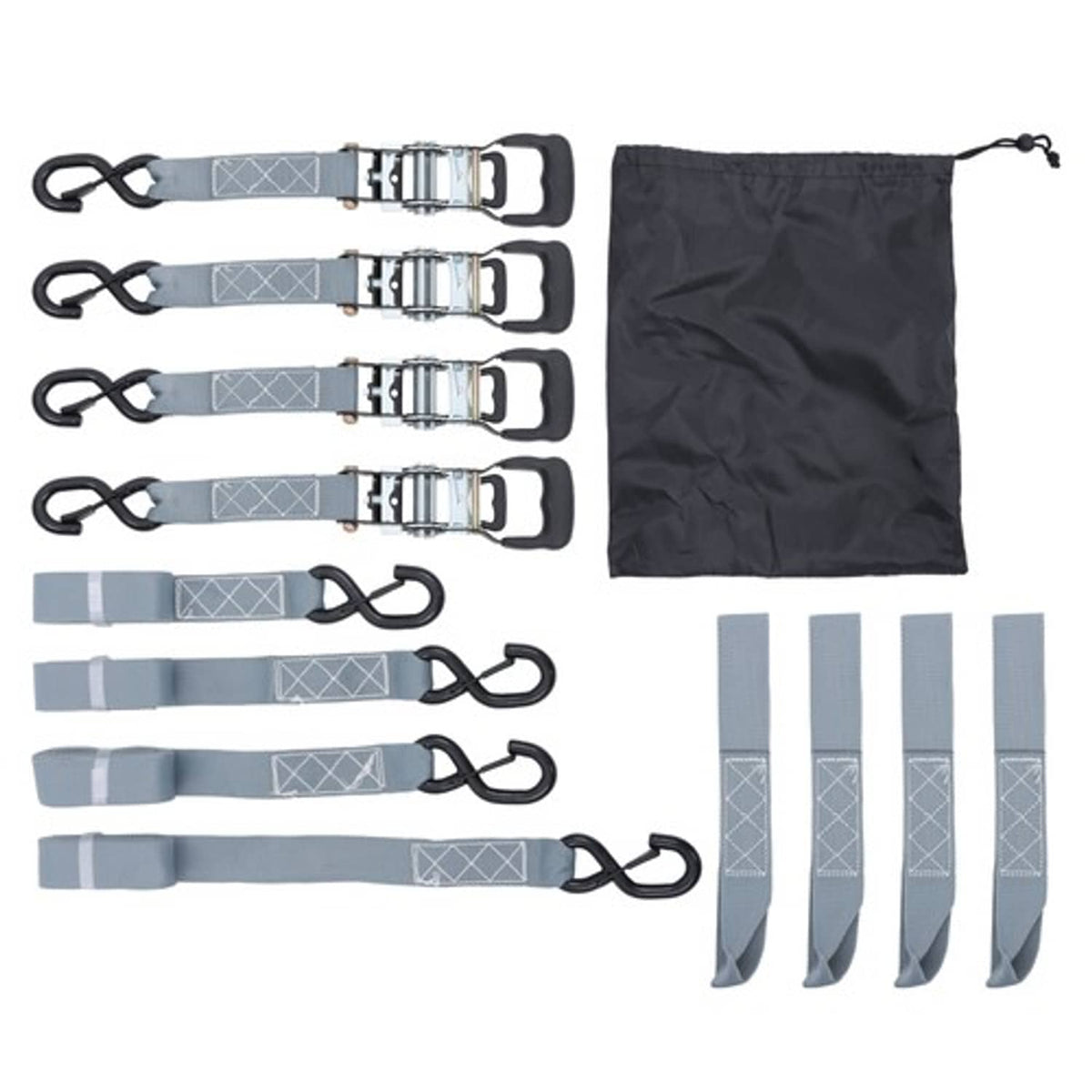 Solid Spare Ratchet Strap*4 Steel+Polyester Gray Fracture Strength 5208lbs 1.6in*8ft S Hooks