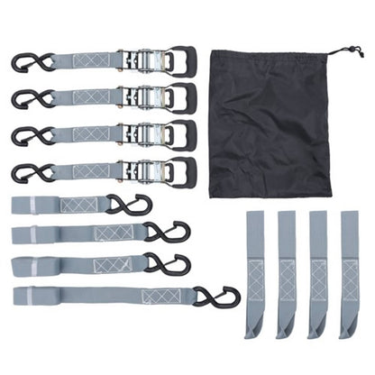 Solid Spare Ratchet Strap*4 Steel+Polyester Gray Fracture Strength 5208lbs 1.6in*8ft S Hooks