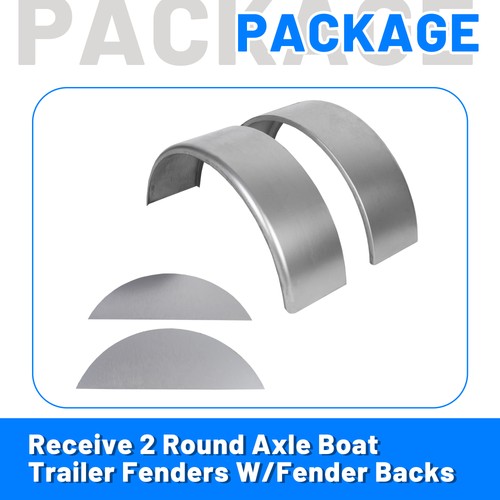 Solid Spare 1 Pair Round Single Axle Trailer Fenders & Backs For 14"-16" Wheels