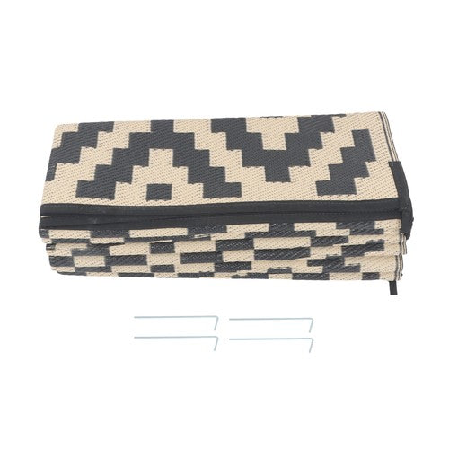 Solid Spare 10x14 ft Outdoor Plastic Straw Rug For Camping Outdoor Carpet Black & Beige