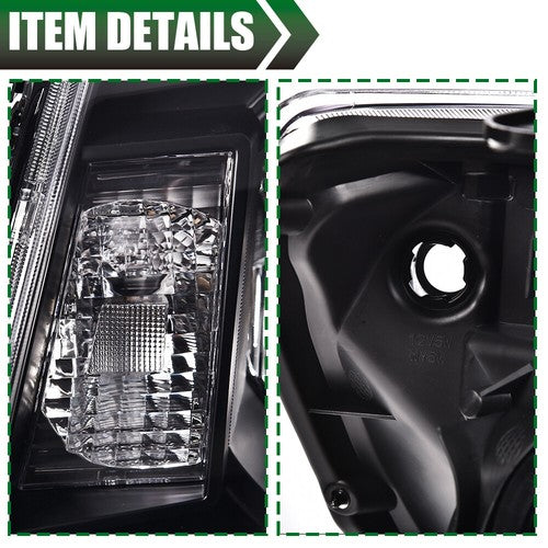 Solid Spare Headlights Left & Right Pair Set Fit For 2005-2011 Toyota Tacoma Assembly Black