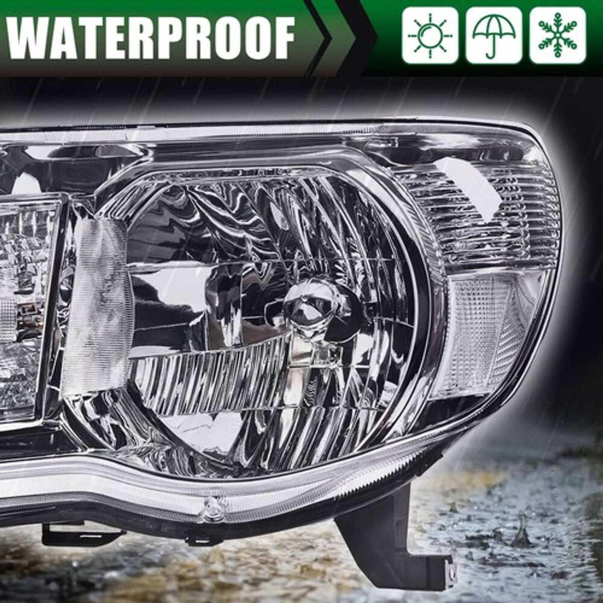 Solid Spare Fit For 2005-2011 Toyota Tacoma Clear Lens Chrome Housing Headlights Assembly
