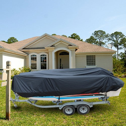 Solid Spare Waterproof Boat Cover Trailerable Fishing Tri-Hull V-Hull Runabouts 17-19ft