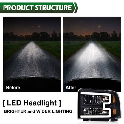 Solid Spare Fit For 2005-2007 Ford F250 F350 F450 Super Duty Conversion LED Headlights