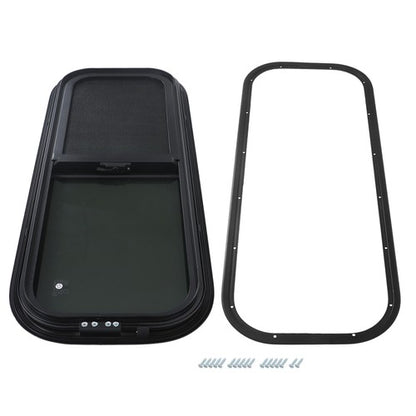 Solid Spare RV Window Horizontal Sliding Window 36  Width × 15  Height w/ Trim Ring Black