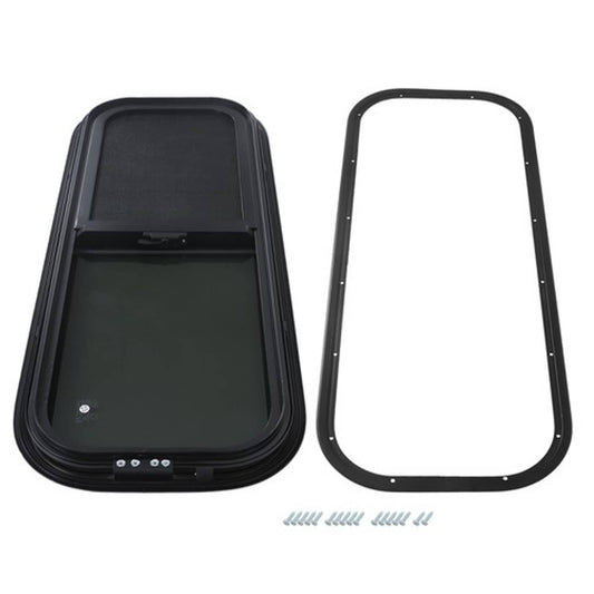 Solid Spare RV Window Horizontal Sliding Window 36  Width × 15  Height w/ Trim Ring Black