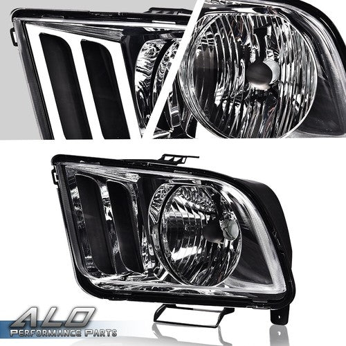 Solid Spare Fit For 2005-2009 Ford Mustang Left & Right Clear/Chrome Headlights Replacement