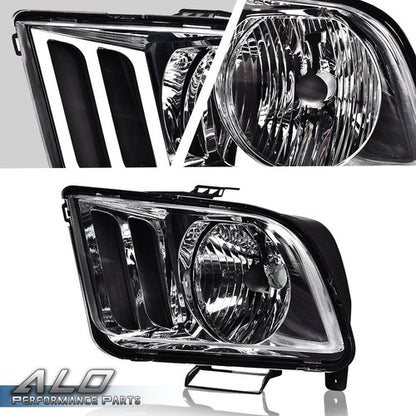 Solid Spare Fit For 2005-2009 Ford Mustang Left & Right Clear/Chrome Headlights Replacement