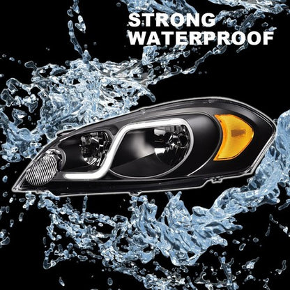 Solid Spare Fit For 06-16 Chevy Impala/Monte Carlo LED DRL Black Headlights Left+Right