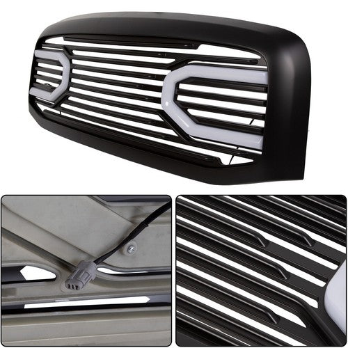 Solid Spare For Dodge RAM 2500 3500 1500 06-09 Front Hood Black Big Horn Grille+Shell+Light
